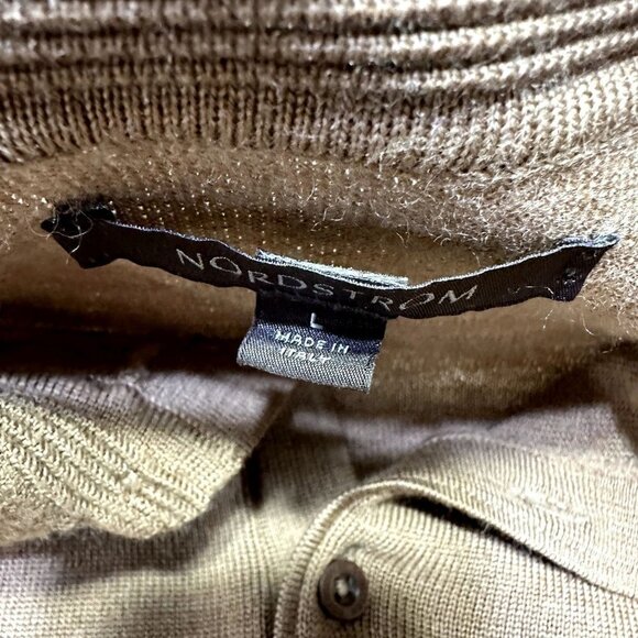 Nordstrom Mens Extra Fine Merino Wool Collared Sweater Polo Size L Camel *Flaw - Picture 6 of 11